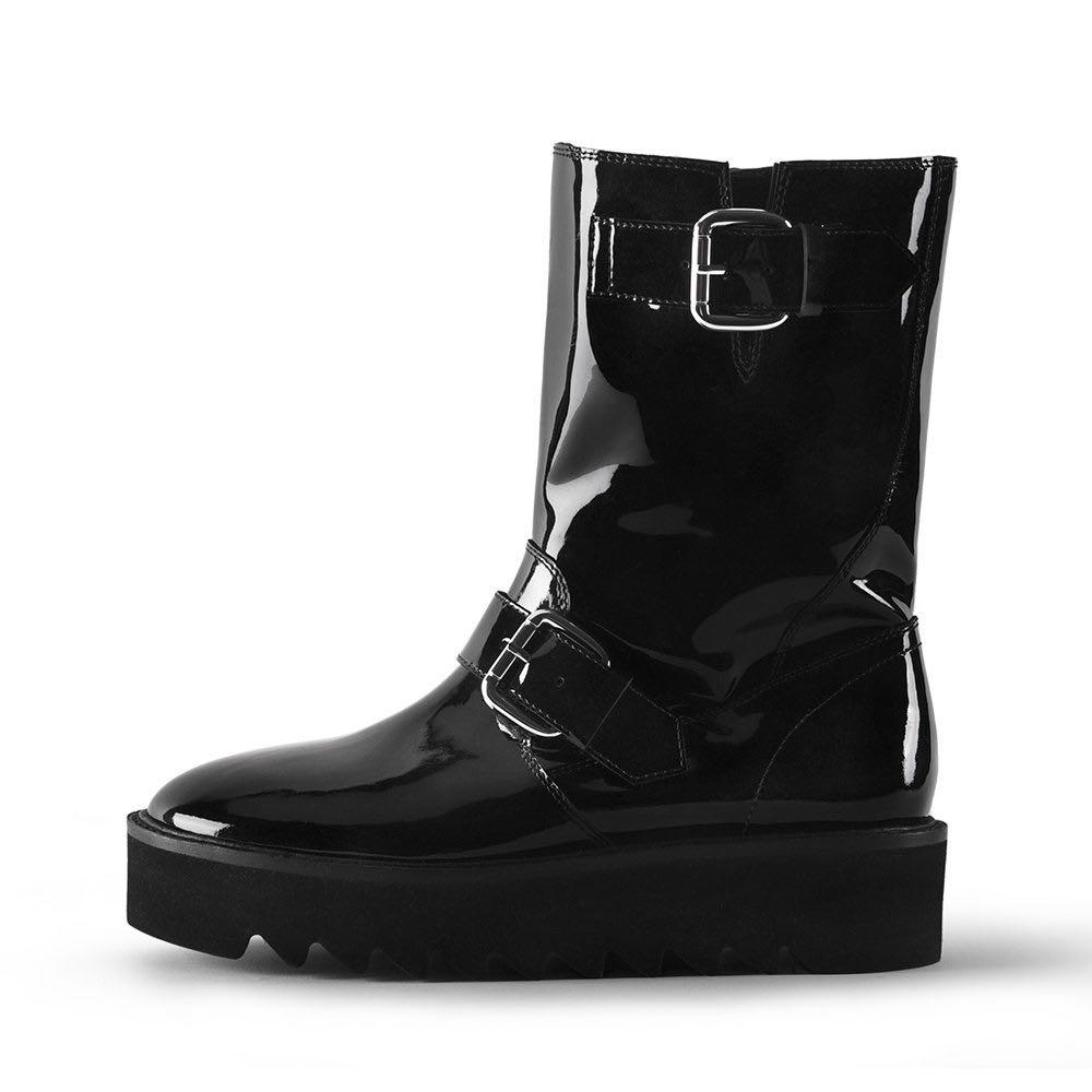 Jeremy Scott x Staccato s s 19 mid calf patent leather boots Women s Fashion Footwear Boots on Carousell