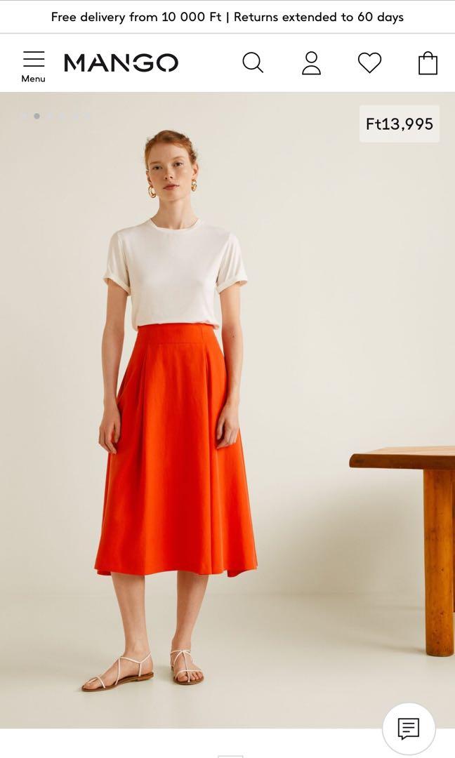 MANGO PLEATED MIDI ORANGE SKIRT XS