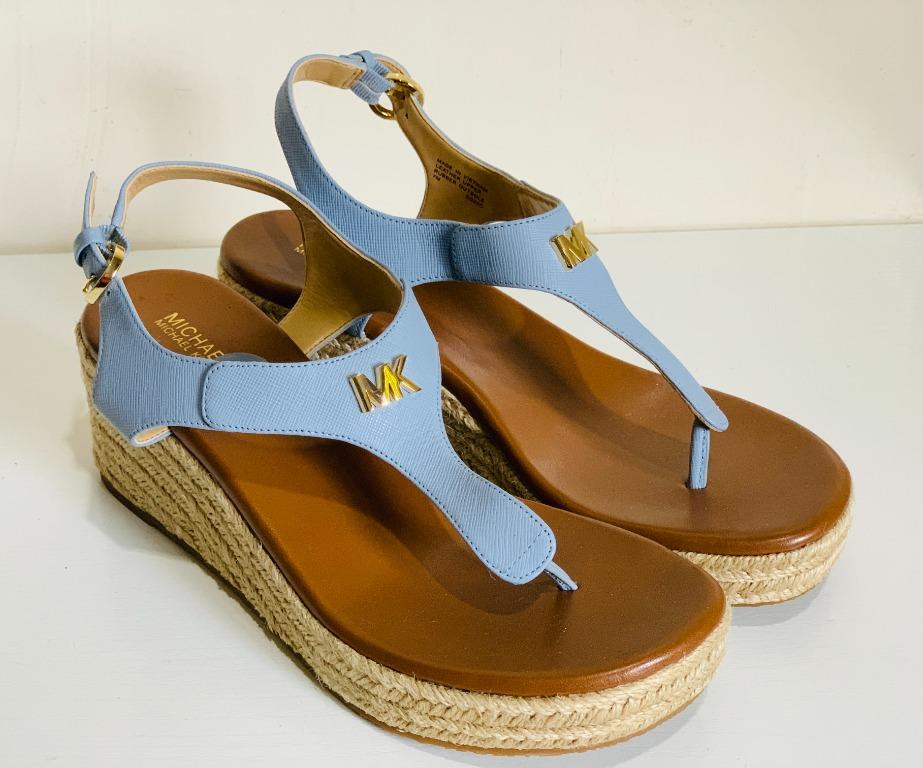 NEW! MICHAEL KORS MK LANEY BLUE SAFFIANO LEATHER ESPADRILLE WEDGE SANDALS 7  37 SALE, Women's Fashion, Footwear, Wedges on Carousell