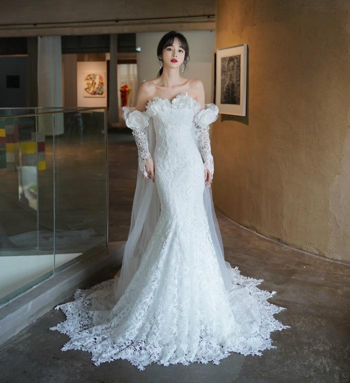 White fishtail wedding dress top