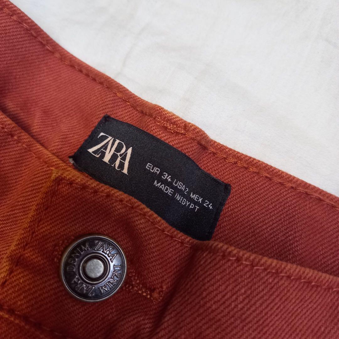 Zara High Waisted Orange Denim Jeans (Category: Jeans) located in Quezon City. Submitted by _prelovedlovely (Listing ID 1098819954, Image 3). Description: Good condition just needs to be ironed High waist pants, straight leg Worn only once, no visible flaws Fits XS Waist: 24in Hip: 35in Length: 38.5in See 4th photo for color closest to the actual See the last photo for full length RFS no longer fits Price negotiable Ruth.