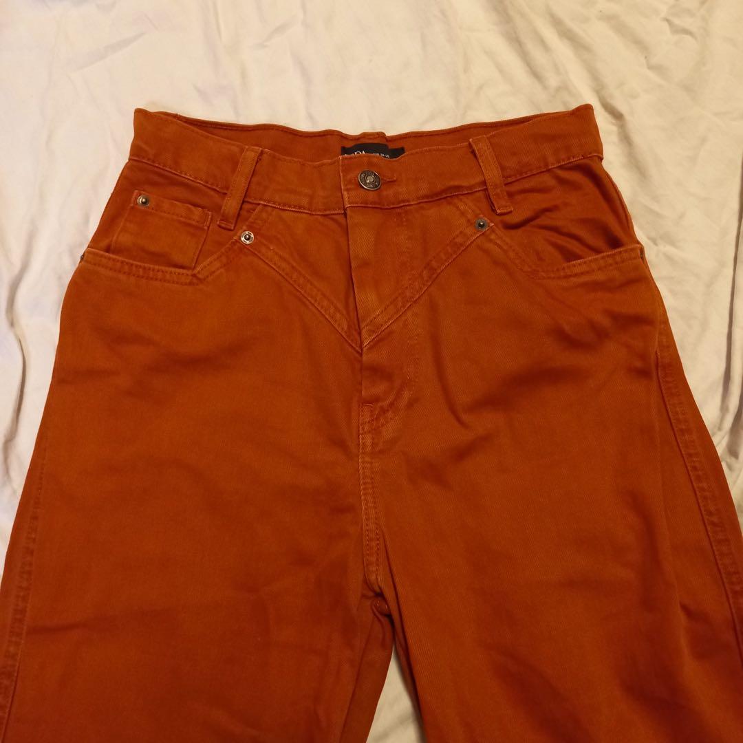 Zara High Waisted Orange Denim Jeans (Category: Jeans) located in Quezon City. Submitted by _prelovedlovely (Listing ID 1098819954, Image 1). Description: Good condition just needs to be ironed High waist pants, straight leg Worn only once, no visible flaws Fits XS Waist: 24in Hip: 35in Length: 38.5in See 4th photo for color closest to the actual See the last photo for full length RFS no longer fits Price negotiable Ruth.