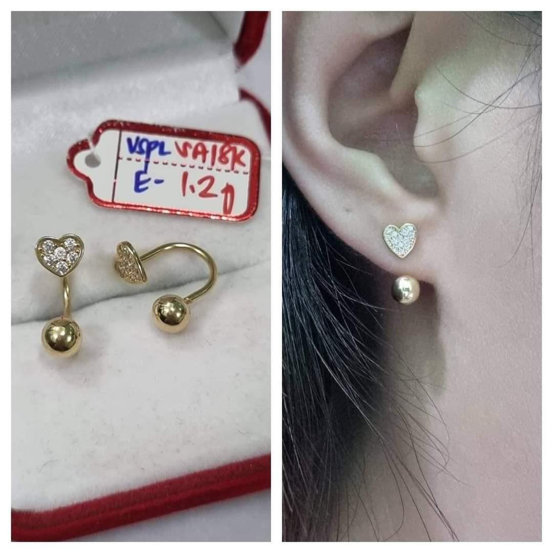 18k Saudi Gold Ear Jacket Floating Earrings Women S Fashion Jewelry Organizers Earrings On Carousell