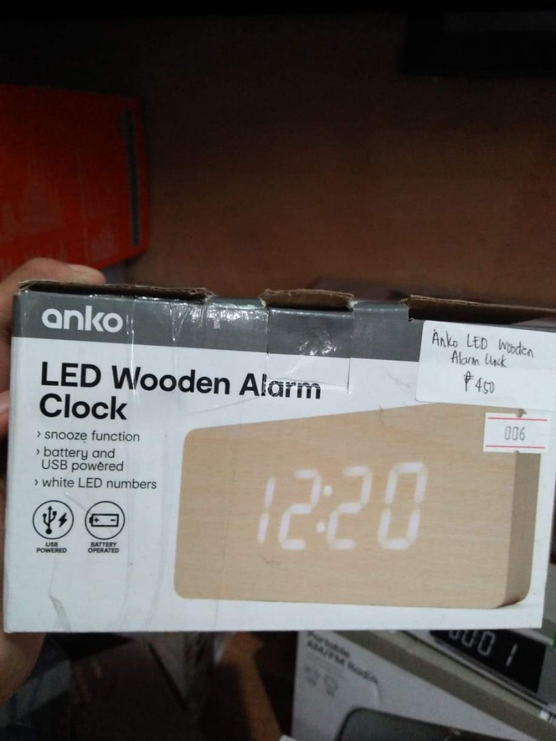 Anko LED Wooden Alarm Clock, Furniture & Home Living, Home Decor