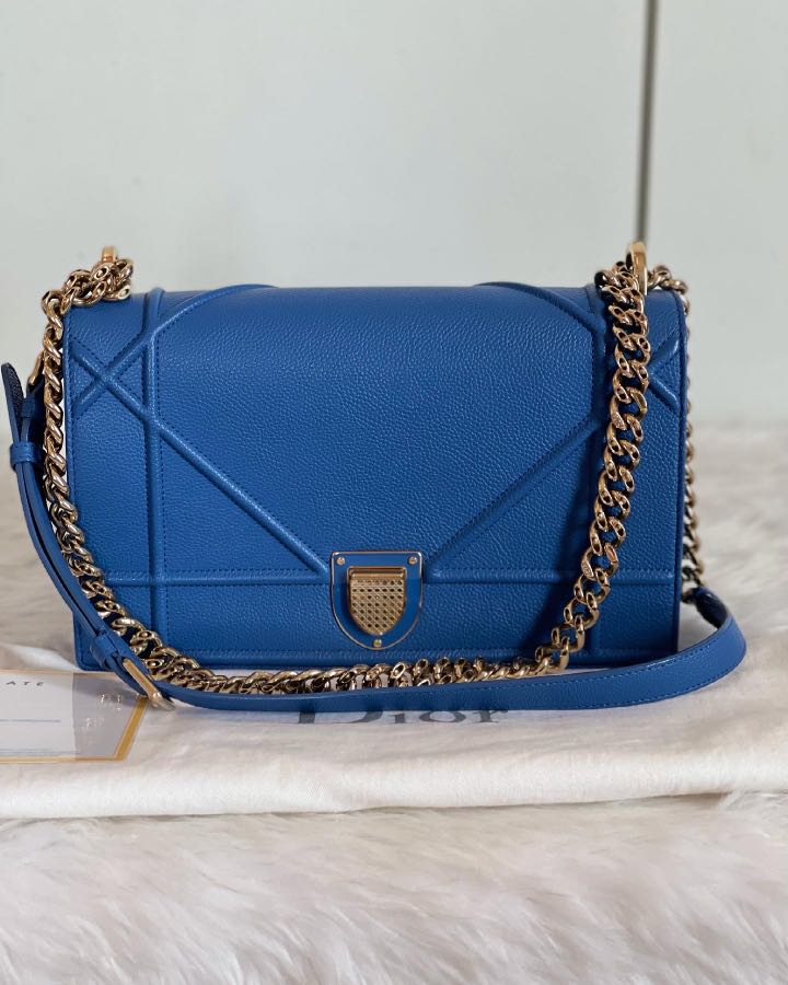 Authentic Christian Dior Diorama Medium In Blue GHW, Luxury, Bags ...