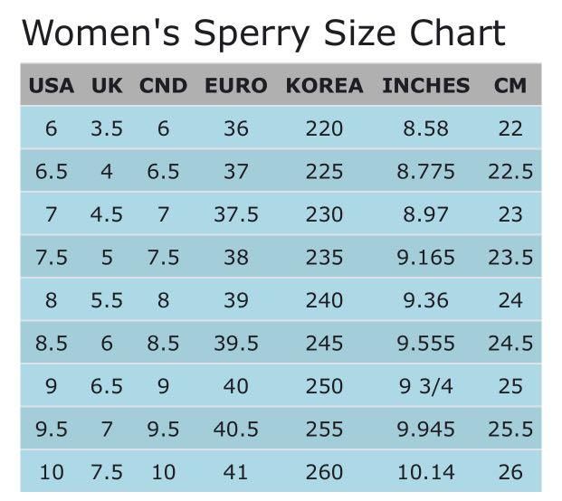 Sperry women's deals size chart