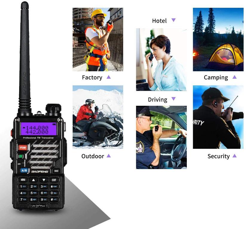 BaoFeng UV-5R Plus Walkie Takie Professional Amateur Radio VHF UHF Dual  Band Two Way Radio Long Range 128 Channels with Earpiece (crumpled  packaging), Mobile Phones  Gadgets, Walkie-Talkie on Carousell