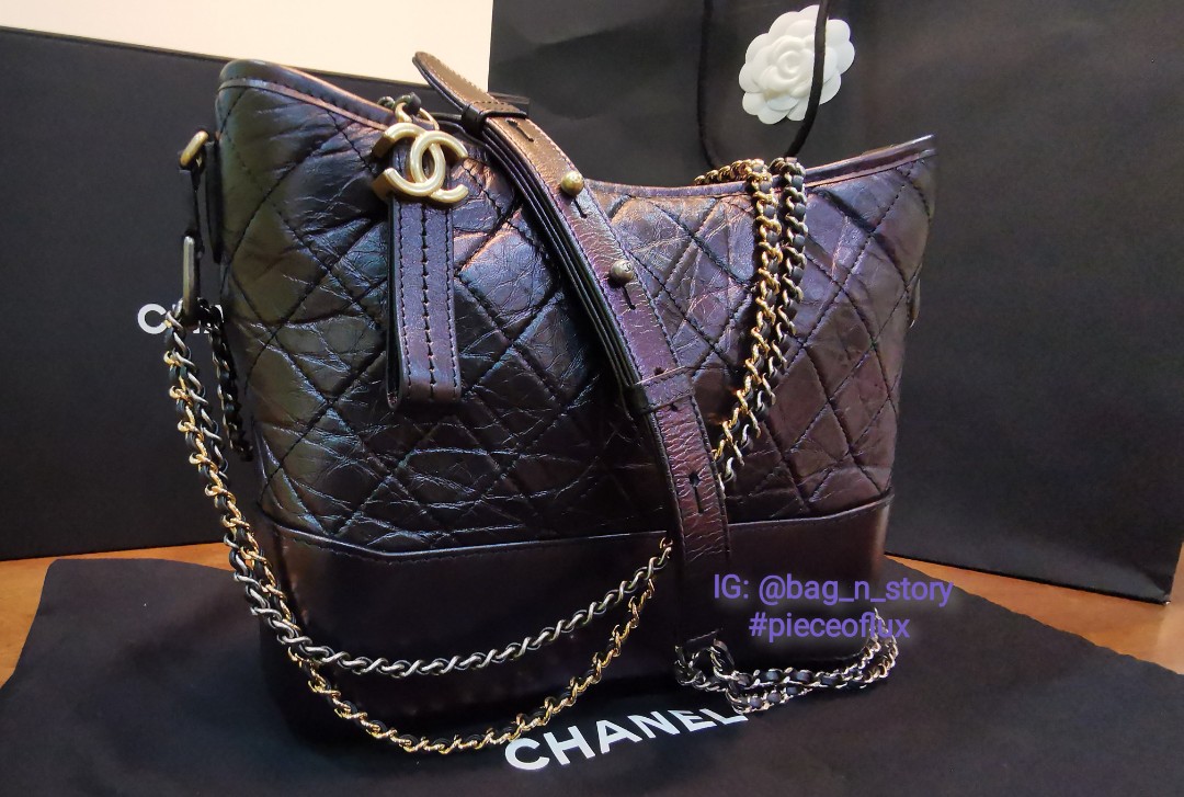 CHANEL Iridescent Aged Calfskin Quilted Small Gabrielle Hobo Black 1193685
