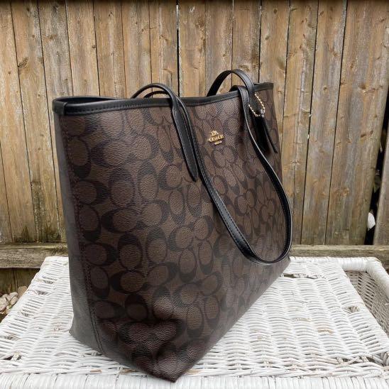 Coach Signature Open City Tote in Brown Black
