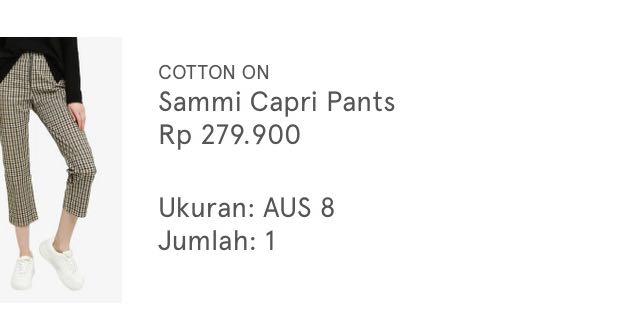 Cotton On Sammi Capri Pants Celana Panjang Motif Kotak Fesyen