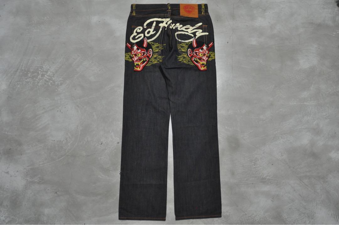 Straight-Fit Devil Embroidery Jeans 