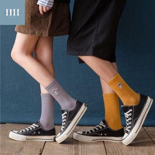 HH | Ins Korean Iconic Socks Cute Astronaut Embroidery Couple Socks Mid Cut Socks Men Women