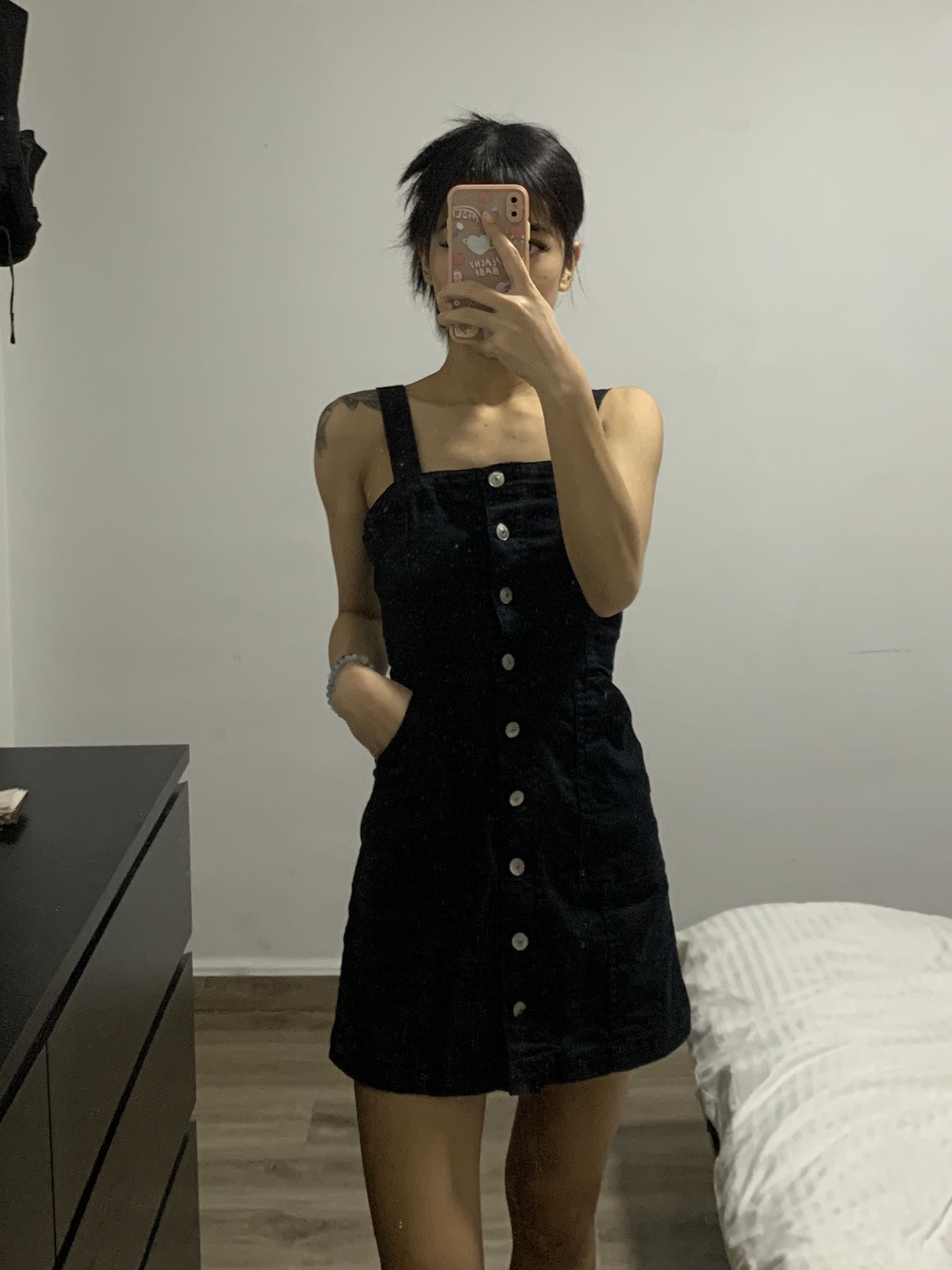 H&m black shop denim dress