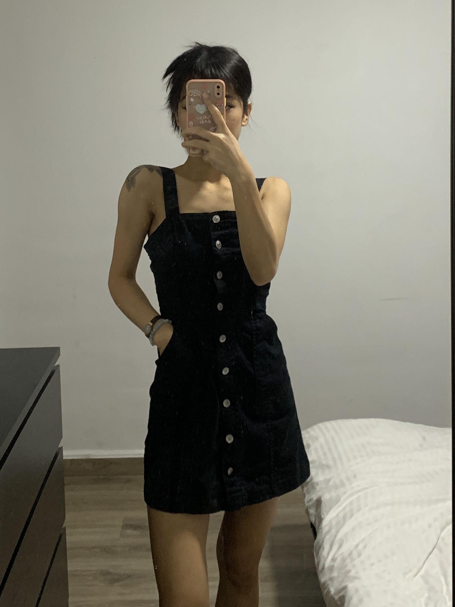 H&m black denim dress hotsell