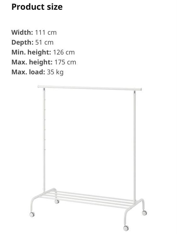 IKEA RIGGA Clothes rack, white, Furniture & Home Living, Furniture