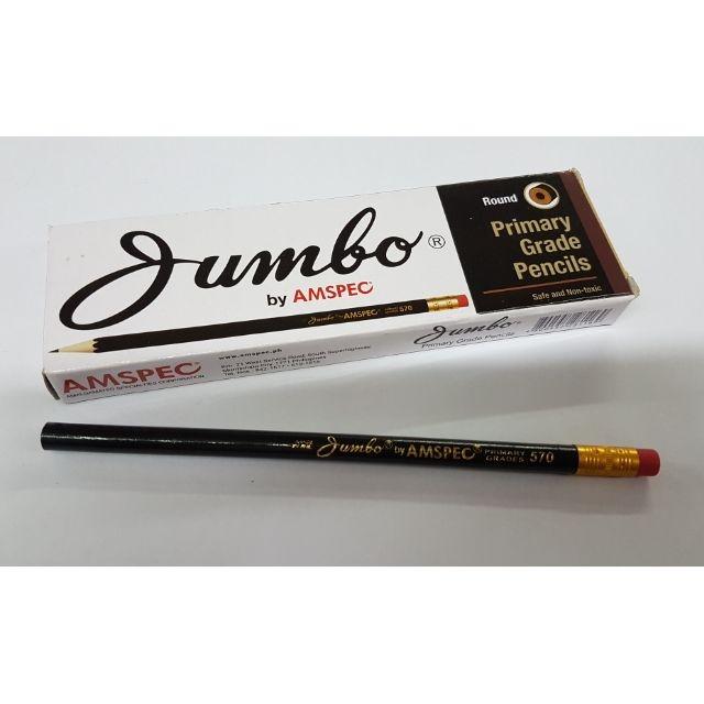 6PCS/set AMSPEC #570 JUMBO Black Pencil with eraser Primary grade