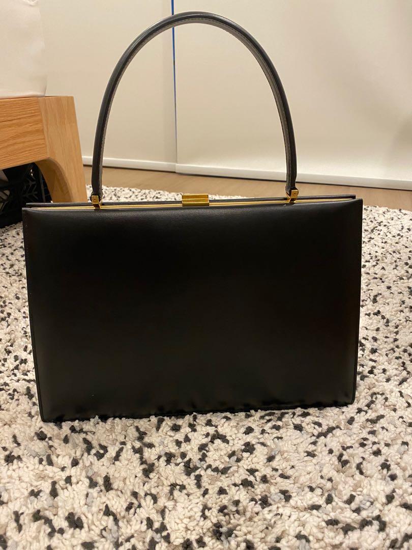 Old Celine Clasp Bag Black Noir Gold Box Leather Luxury