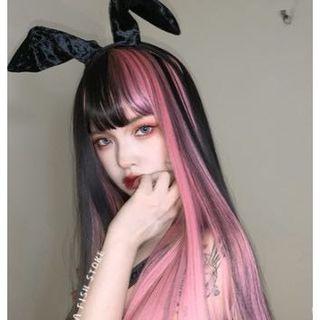 Pink highlights gothic punk egirl cosplay lolita wig
