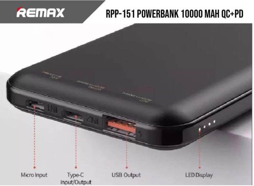POWERBANK REMAX RPP 151 BOREE Series 10000mAh POWER BANK QC3.0 & PD ...