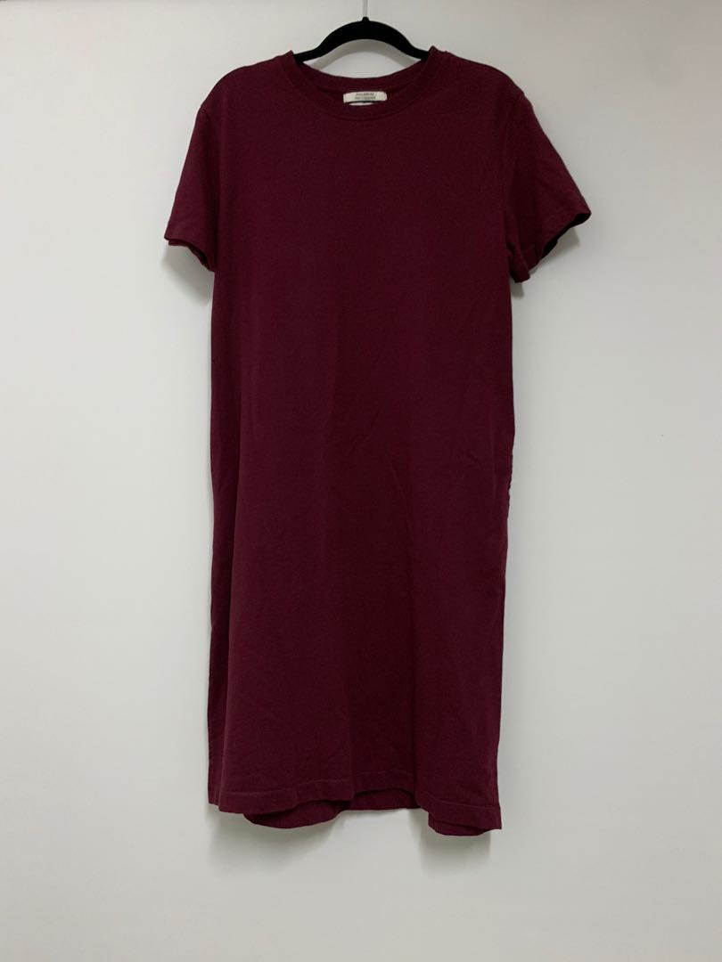 Pull Bear burgundy shirt dress with pockets Women s Fashion Dresses Sets Dresses on Carousell