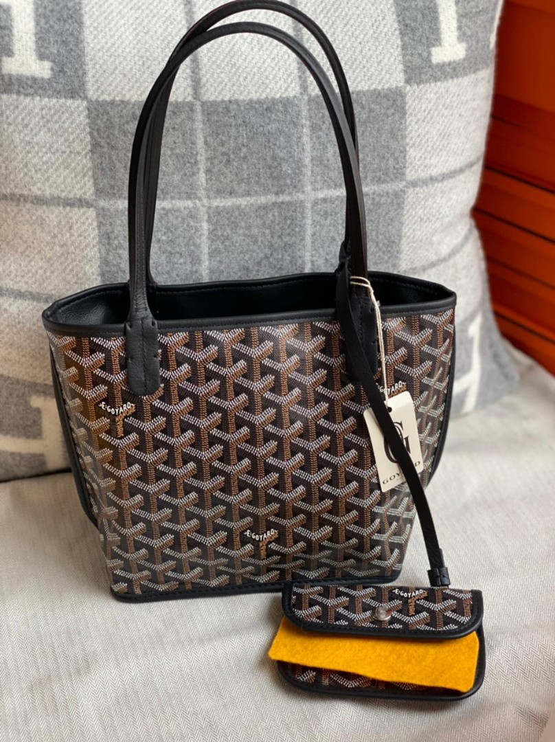 tas tote-bag Goyard Mini Anjou Black/Tan Reversible Tote Bag