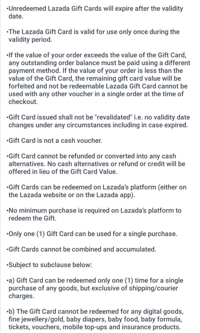 RM100 Lazada Gift Voucher/Gift Card, Tickets & Vouchers ...