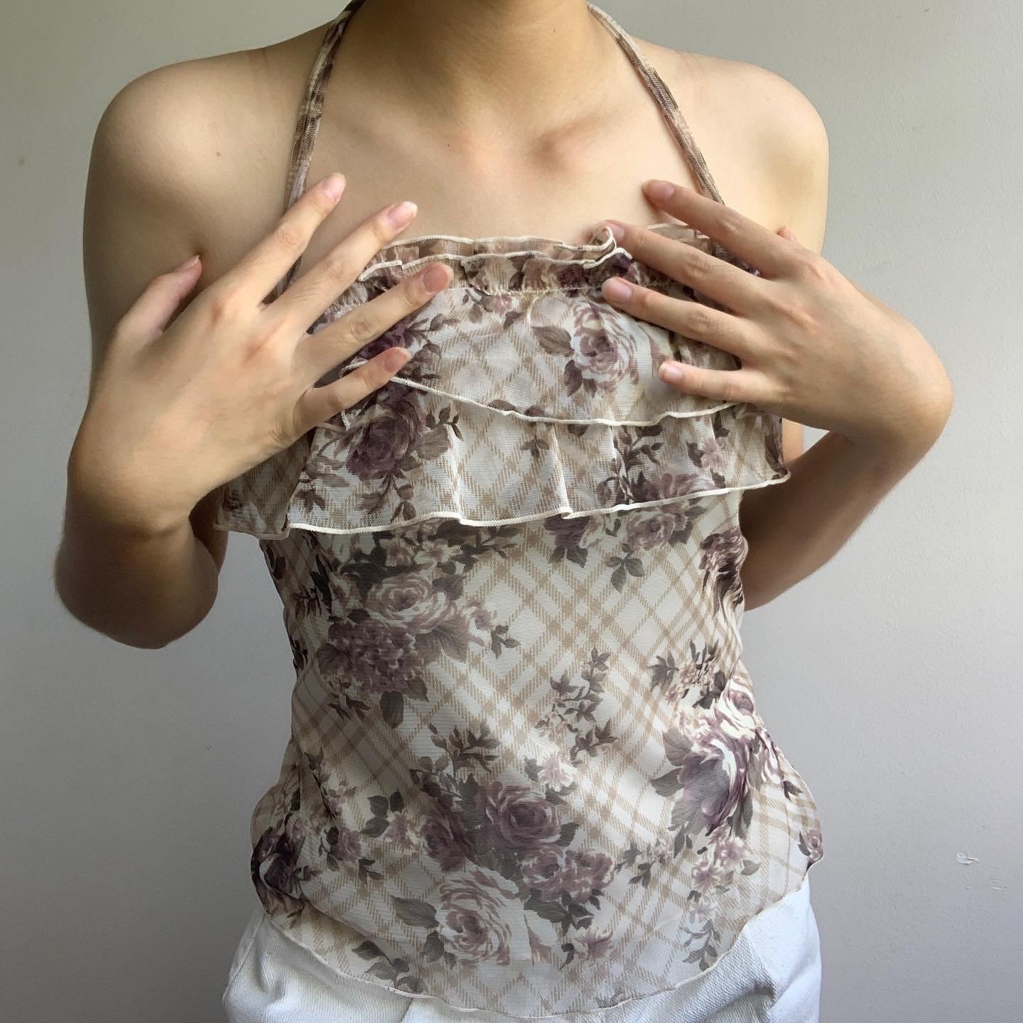 Rosa Cheri y2k floral micro mesh blouse / top, Women's Fashion