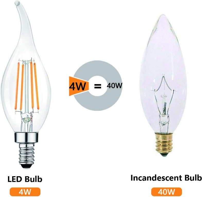 Svater 6 Pack E14 Flame Tip Led Filament Candle 4w C35 Small Edison Screw Candelabra Led Bulb 40w Incandescent Bulb Equivalent Warm White 2700k 360 Grad Beam Angle Non Dimmable Everything Else On