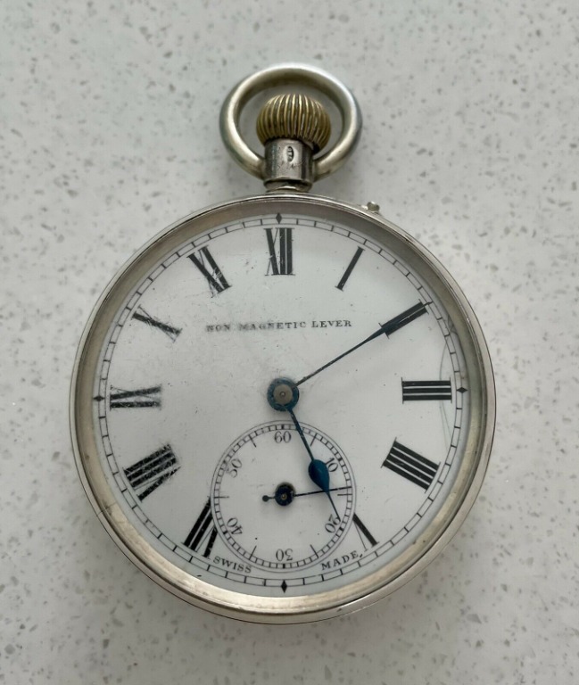 Working Silver Pocket Watch NON MAGNETIC LEVER Swiss Made