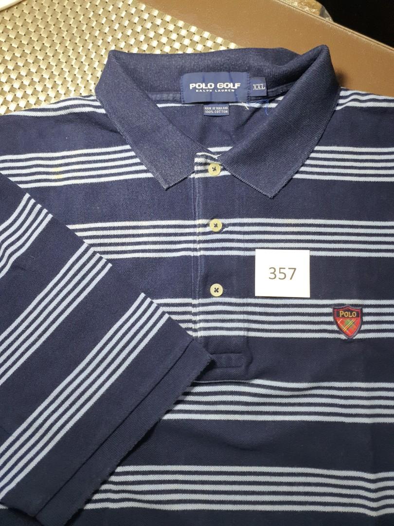 357 1pc Preowned Polo Ralph Lauren S S Navy Blue stripe w Golf PP Polo Shirt For Sale
