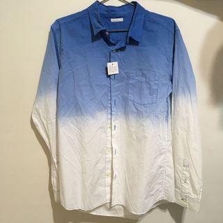 #全新未拆 藍白色漸層長袖襯衫  男 L碼 全新 日本購入