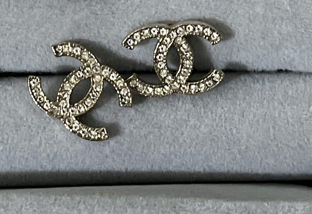 Chanel Gold Plated Metal  Rhinestone CC ClipOn Earrings  Chanel  Buy at  TrueFacet
