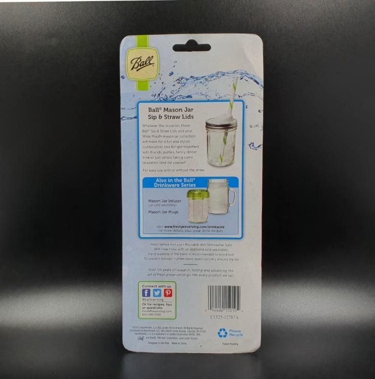 Ball Mason Jar Sip & Straw Lids (Category: Water Bottles & Tumblers) located in Quezon City. Submitted by bits-n-bobs (Listing ID 1099233345, Image 3). Description: Enjoy your favorite cold drinks, smoothies or summer tea with the Ball Mason Jar Sip & Straw Lids. The BPA free plastic lids fit perfectly on Ball Wide Mouth mason jars with the use of an appropriately-sized band, while the easy-sip opening ensures enjoyment of every last drop. Use al