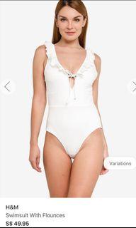 BN H&M padded-cup white ruffles swimsuit size 38