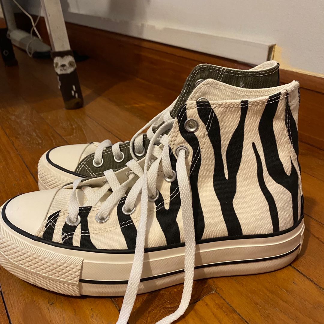 customised authentic converse platform high cut sneakers zebra and sage  green, Women's Fashion, Footwear, Sneakers on Carousell