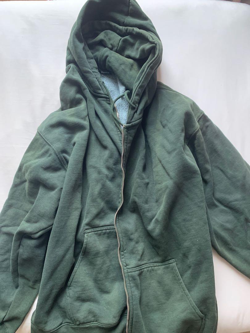 dark green brandy melville zip-up hoodie, Women's Fashion, Coats