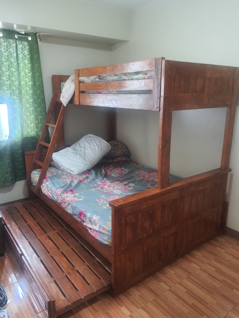 Wooden double deck bed with pull out sale