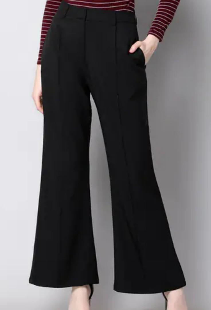 Amazon.com: KSFBHC Embroidery Flare Pants Women High Waist Elastic Suit  Trousers Casual Office Formal Ankle-Length Pants (Color : Black Zip, Size :  M 47-52kg) : Clothing, Shoes & Jewelry