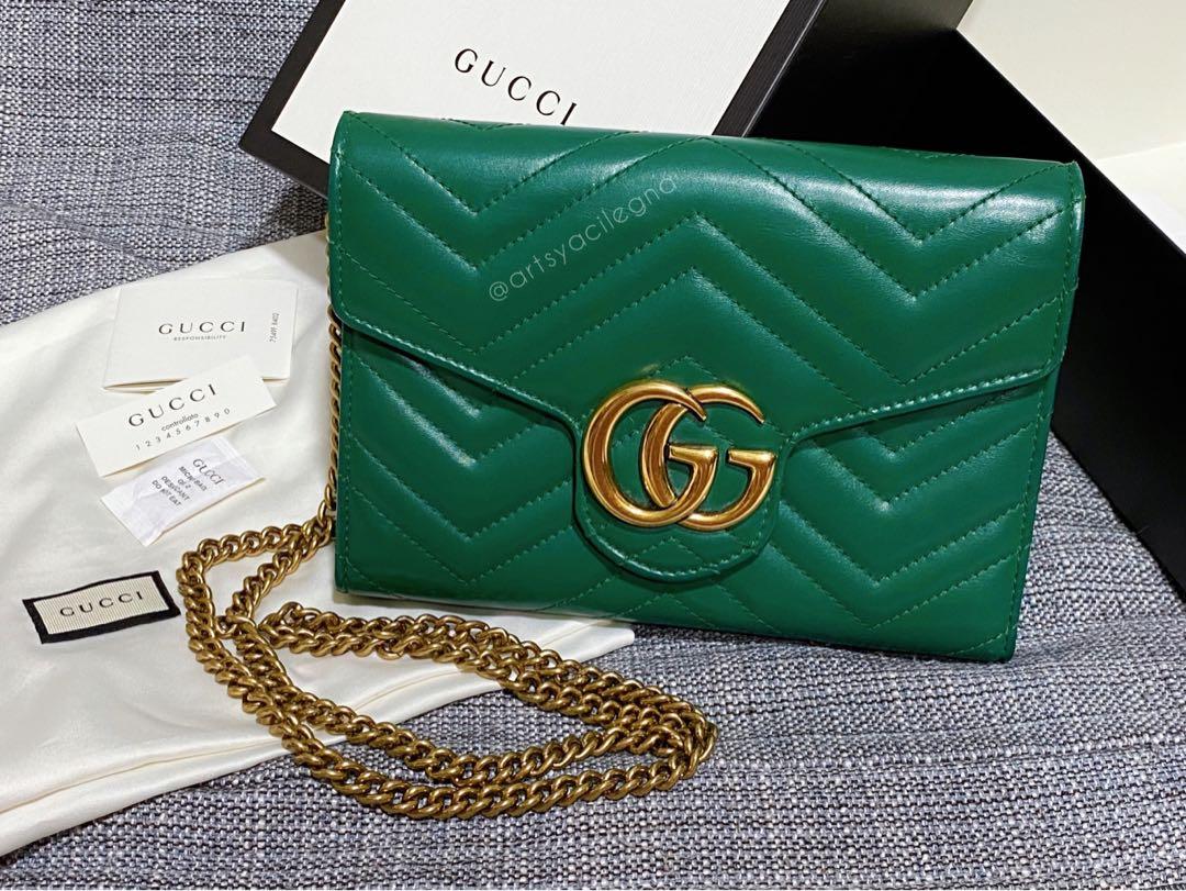GUCCI GG Marmont Matelass Mini Bag in Green Leather Luxury Bags