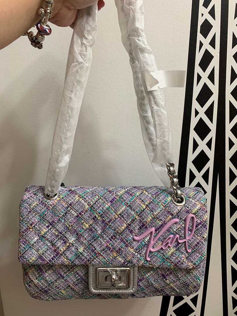 Karl lagerfeld tweed purple Crossbody/ sling bag, Women's Fashion, Bags ...