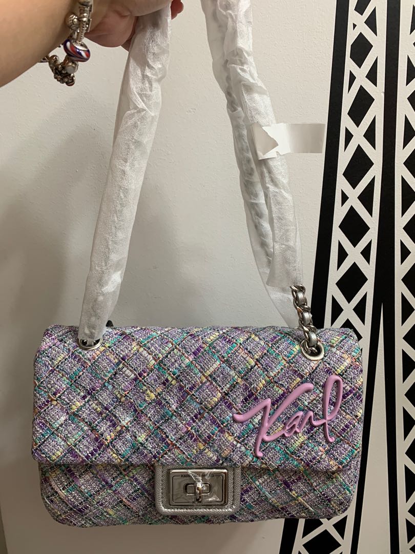 Karl lagerfeld tweed purple Crossbody sling bag Women s Fashion