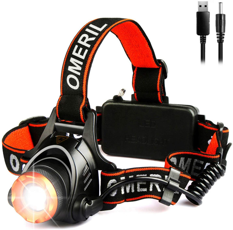 LED Head Torch -OMERIL USB Rechargeable Head Torches (4000mAh) with Super  Bright 2000 Lumen, 90° Rotating  Zoomable Headlight, Light Modes Headlamp  for Running/Walking/Cycling/Fishing/Camping-IP44 [Energy Class A++], Sports  Equipment, Bicycles 