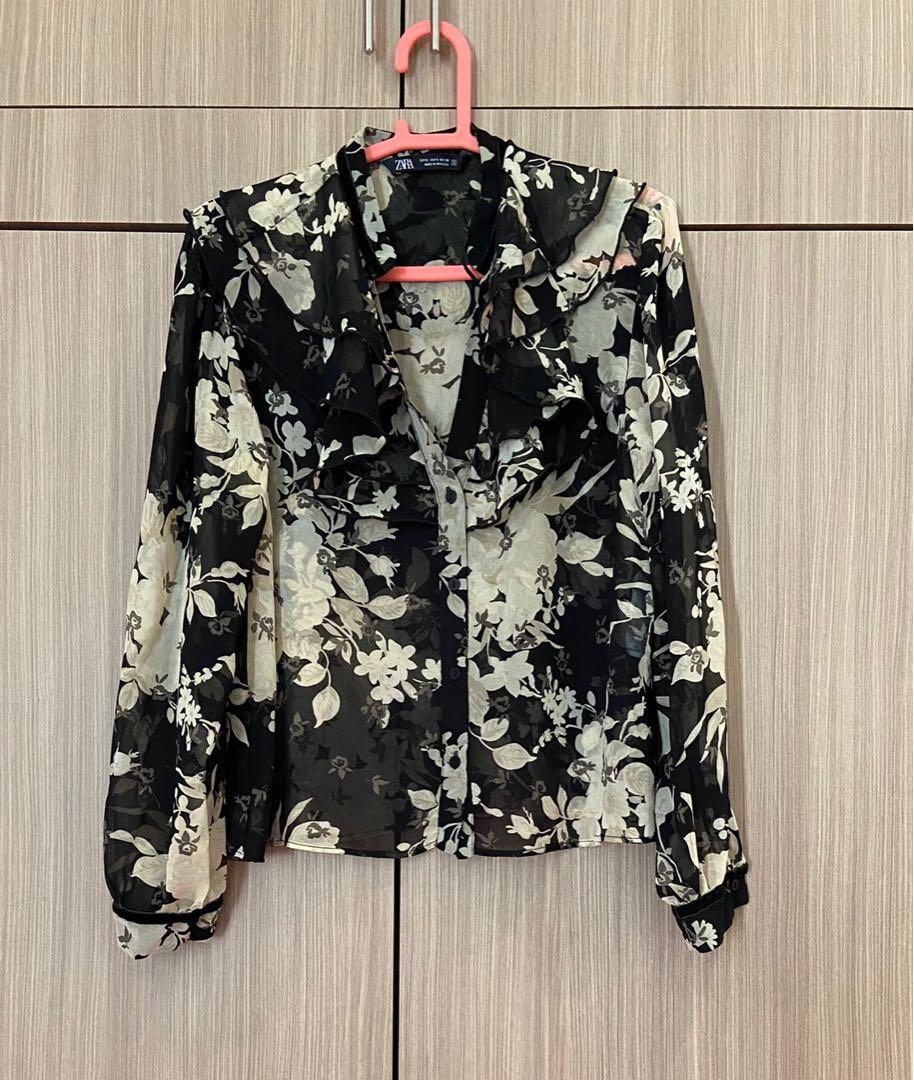 zara black floral blouse