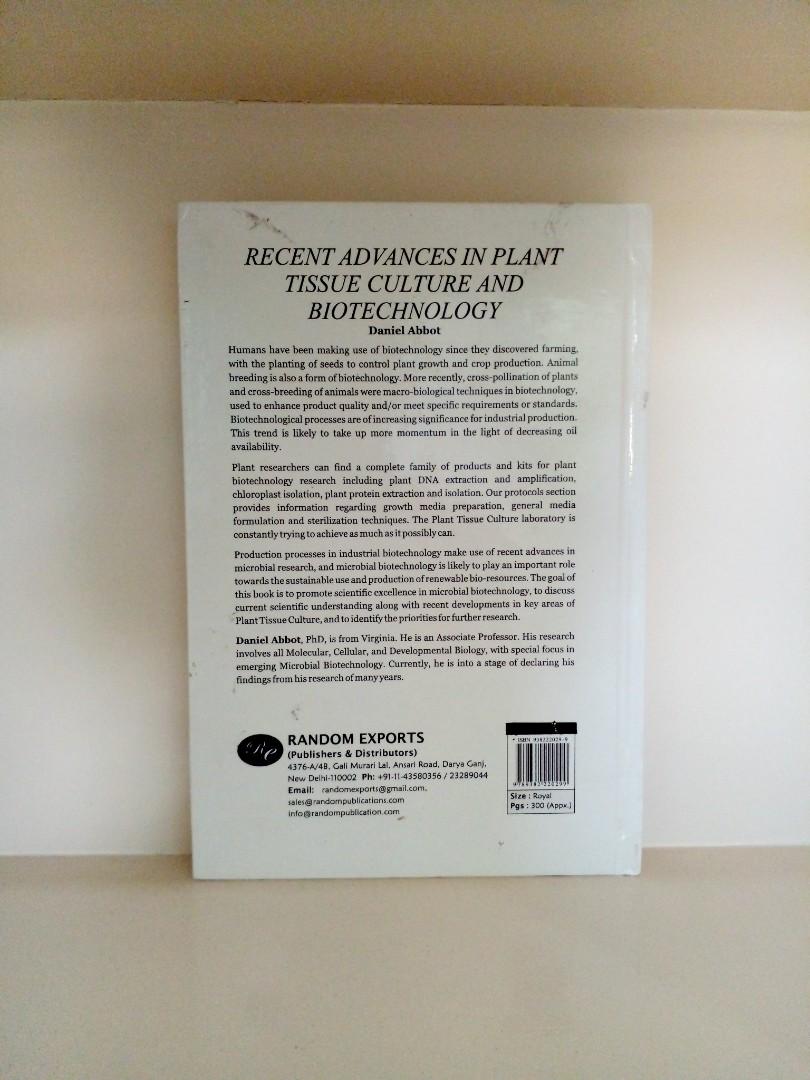 Recent Advances in Plant Tissue Culture And Biotechnology, Hobbies ...