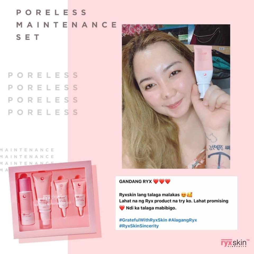 Ryx Poreless Maintenance Set (Category: Face Care) located in Mandaluyong City. Submitted by charlaloooo (Listing ID 1099166870, Image 1). Description: Poreless? Face more! ✨ Flex your bare face using just PMS! Get that pore-fect glass skin with Poreless Maintenance Set. Be effortlessly acne-free while this PMS whitens your face without any sting or micropeeling effect. ❤️ Wear your crown. Wear your confidence. Maintain your poreless face. You sl