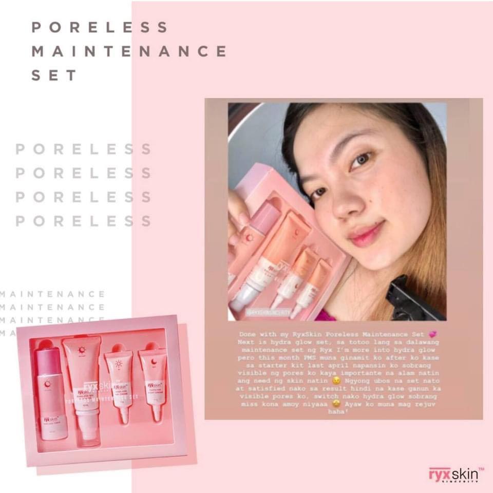 Ryx Poreless Maintenance Set (Category: Face Care) located in Mandaluyong City. Submitted by charlaloooo (Listing ID 1099166870, Image 2). Description: Poreless? Face more! ✨ Flex your bare face using just PMS! Get that pore-fect glass skin with Poreless Maintenance Set. Be effortlessly acne-free while this PMS whitens your face without any sting or micropeeling effect. ❤️ Wear your crown. Wear your confidence. Maintain your poreless face. You sl