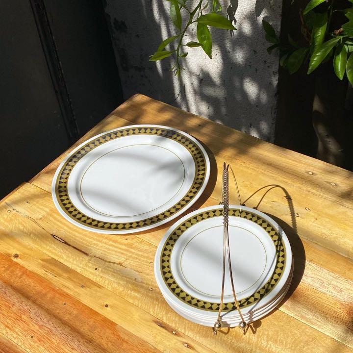Vintage Mikasa dessert plates + serving plate set (Category: Dinnerware & Cutlery) located in Pasay City. Submitted by colazee (Listing ID 1099283167, Image 1). Description: In excellent vintage condition Vintage Mikasa Mediterrania Dominique with beautiful avocado green diamond borders ♦️ 1 dessert plate sells for $9 on ebay 👀 Dessert plates - 8” Diameter Serving plate - 10.5” Diameter.