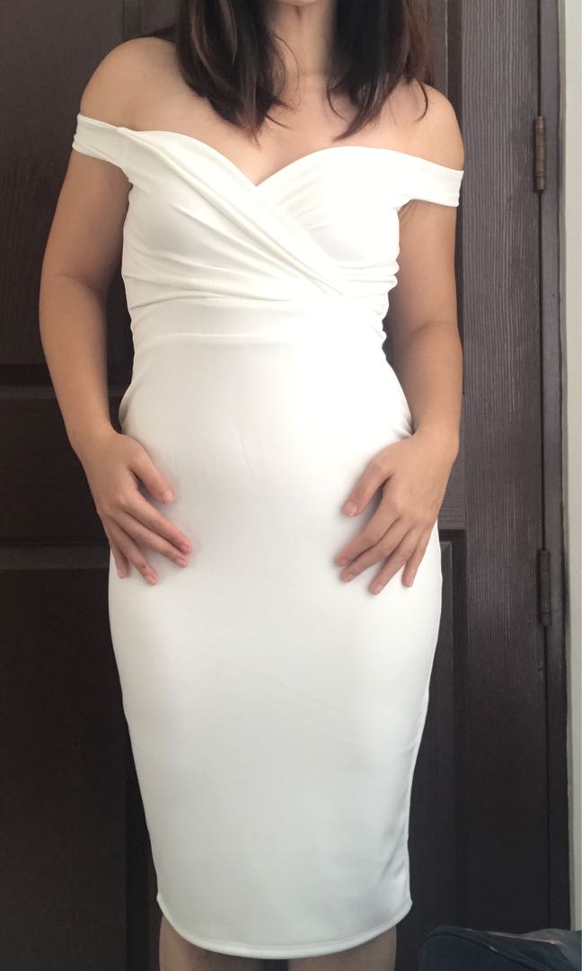 White off shoulder civil wedding dress Women s Fashion Dresses