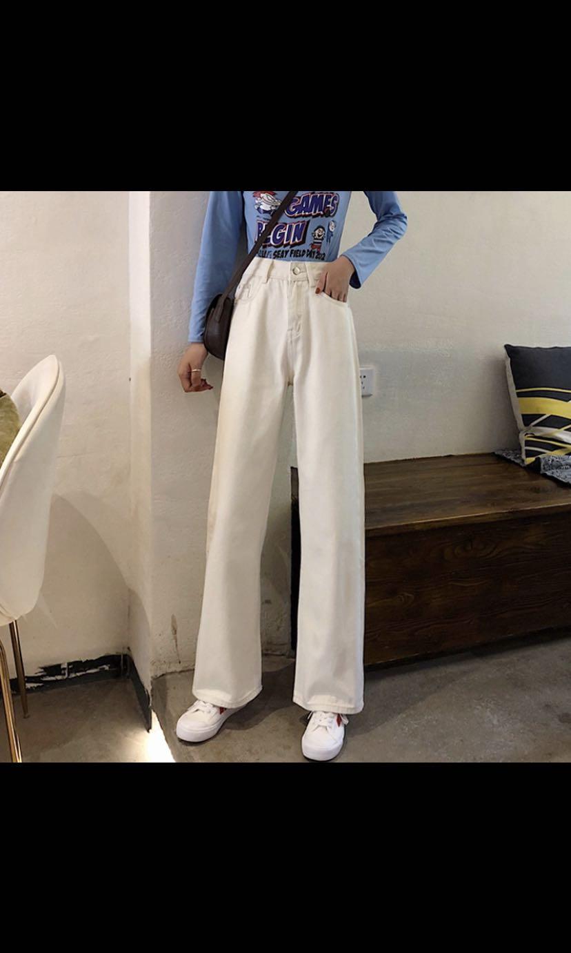 wide leg jeans cream beige high waisted 