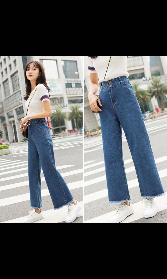 uzzlang korean wide legged denim jeans, Women's Fashion, Bottoms